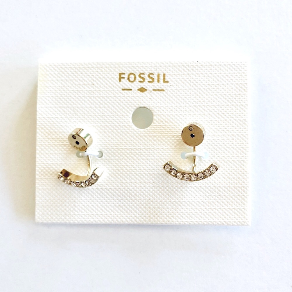 Fossil Goldtone Rhinestones Ear Jackets
